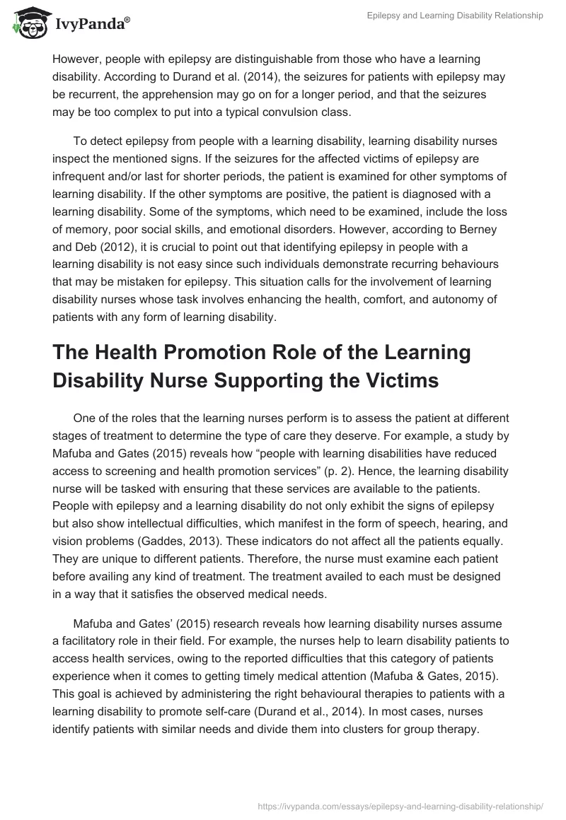 Epilepsy and Learning Disability Relationship. Page 2
