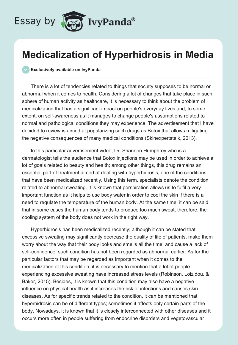 Medicalization of Hyperhidrosis in Media. Page 1