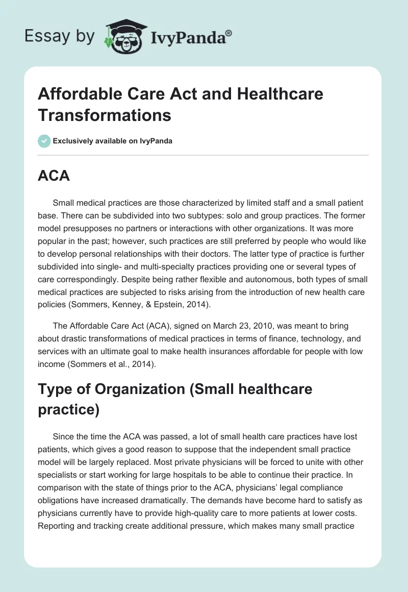 Affordable Care Act and Healthcare Transformations. Page 1