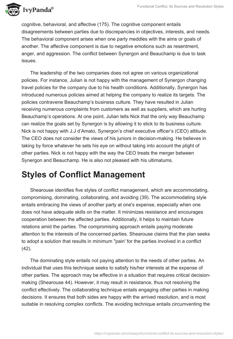Functional Conflict, Its Sources and Resolution Styles. Page 2