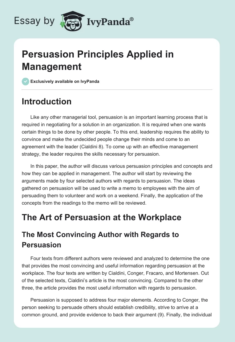 Persuasion Principles Applied in Management. Page 1