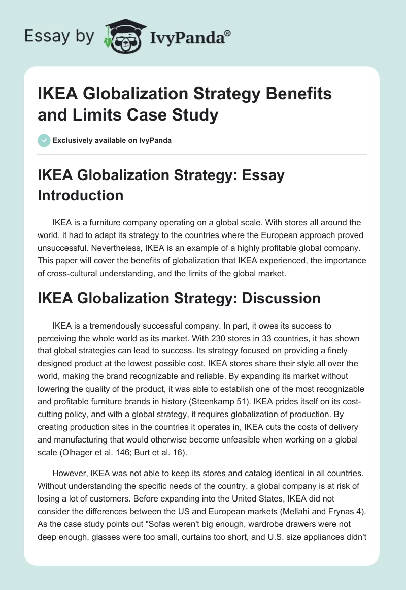IKEA Globalization Strategy Benefits and Limits Case Study. Page 1