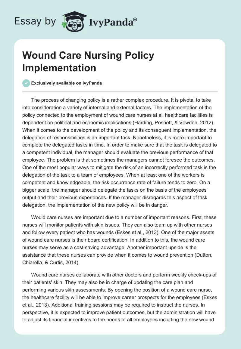 Wound Care Nursing Policy Implementation. Page 1