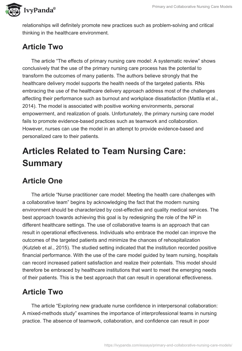 Primary and Collaborative Nursing Care Models. Page 2
