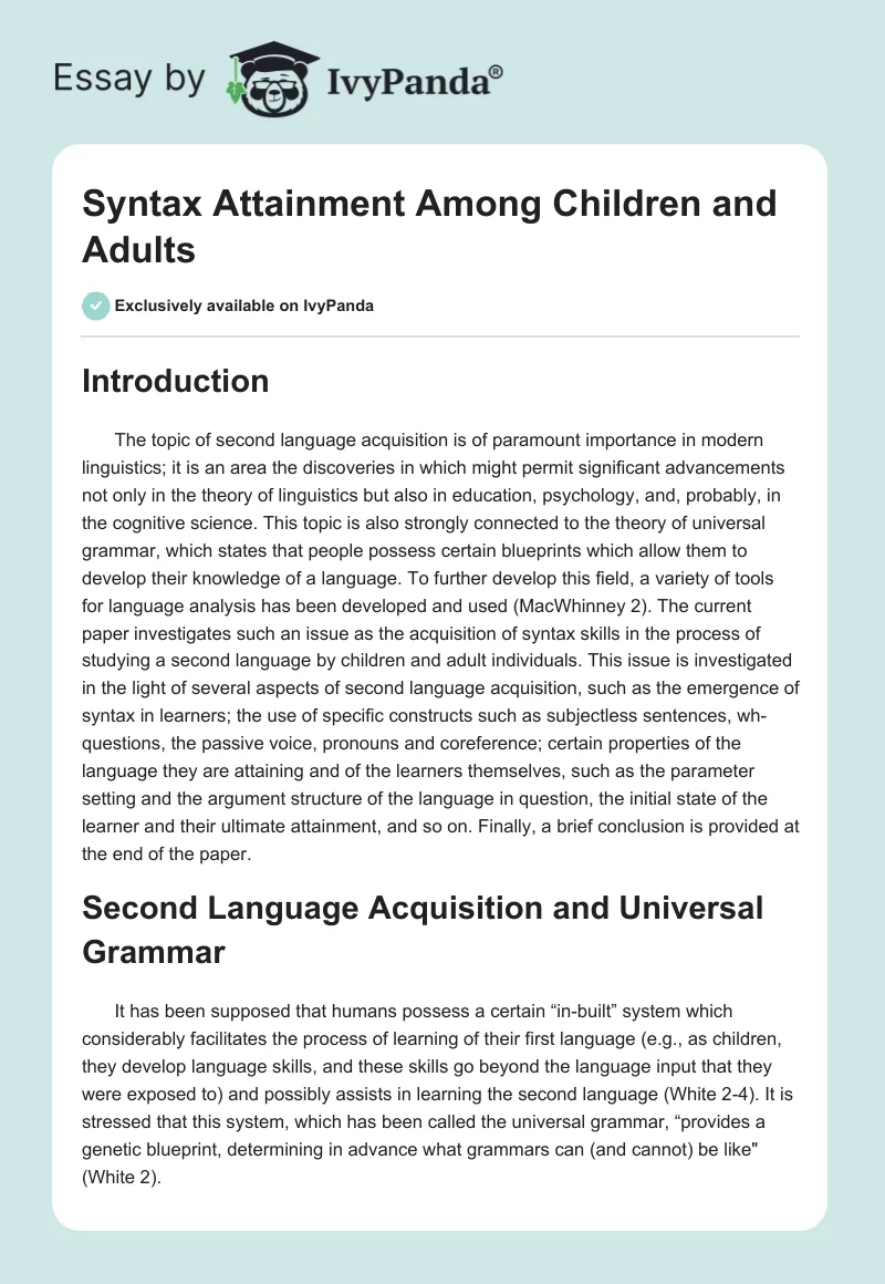 Syntax Attainment Among Children and Adults. Page 1