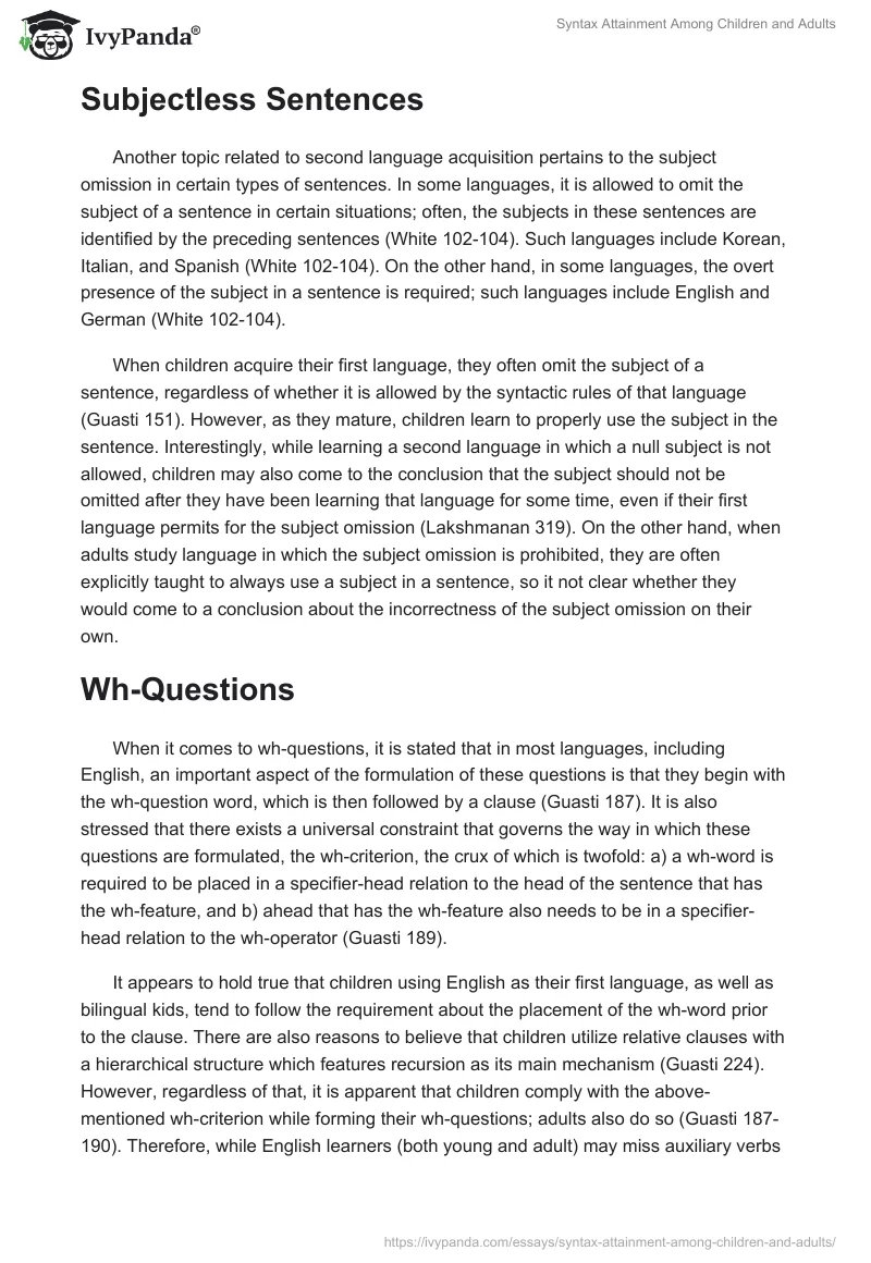 Syntax Attainment Among Children and Adults. Page 3