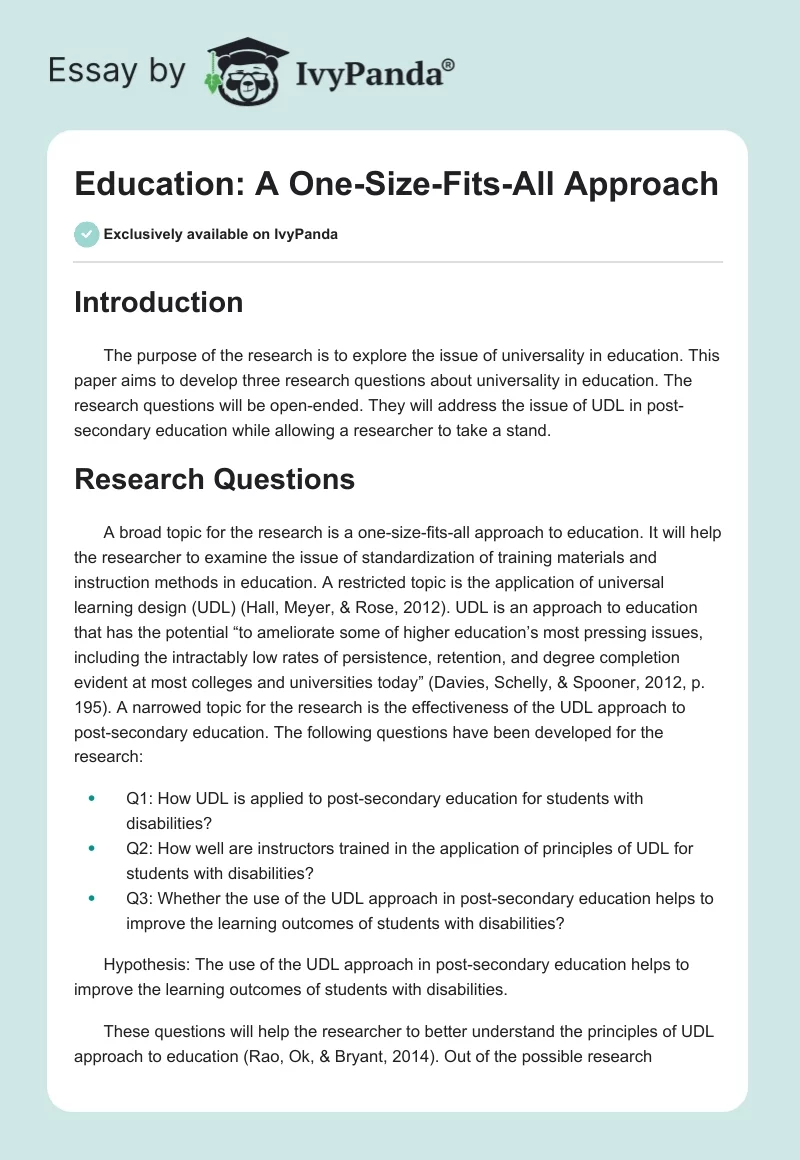 Education: A One-Size-Fits-All Approach. Page 1