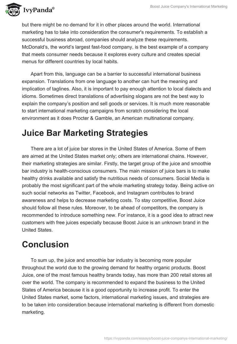 Boost Juice Company's International Marketing. Page 3