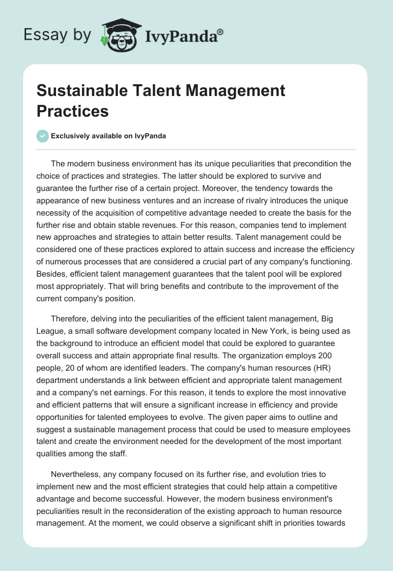 Sustainable Talent Management Practices. Page 1