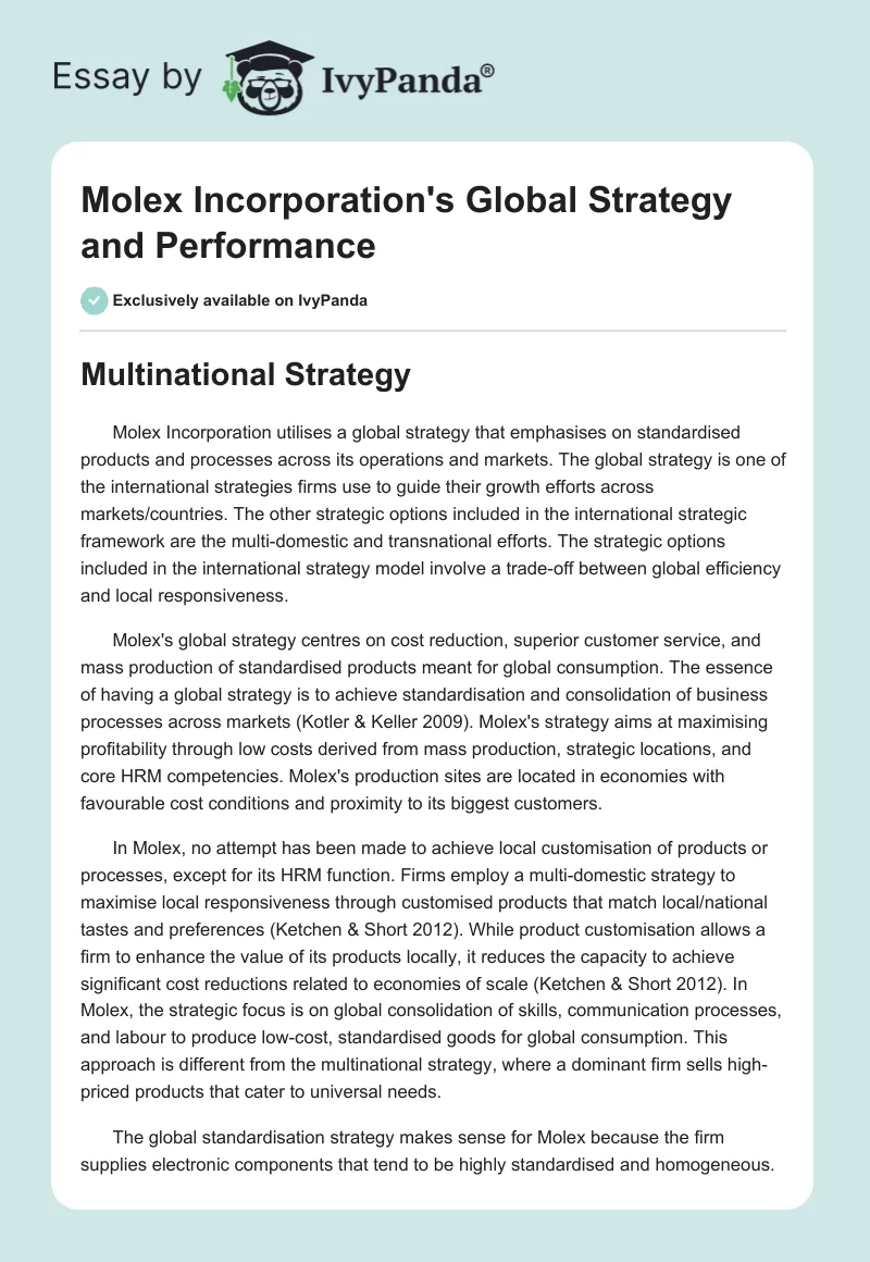 Molex Incorporation's Global Strategy and Performance. Page 1