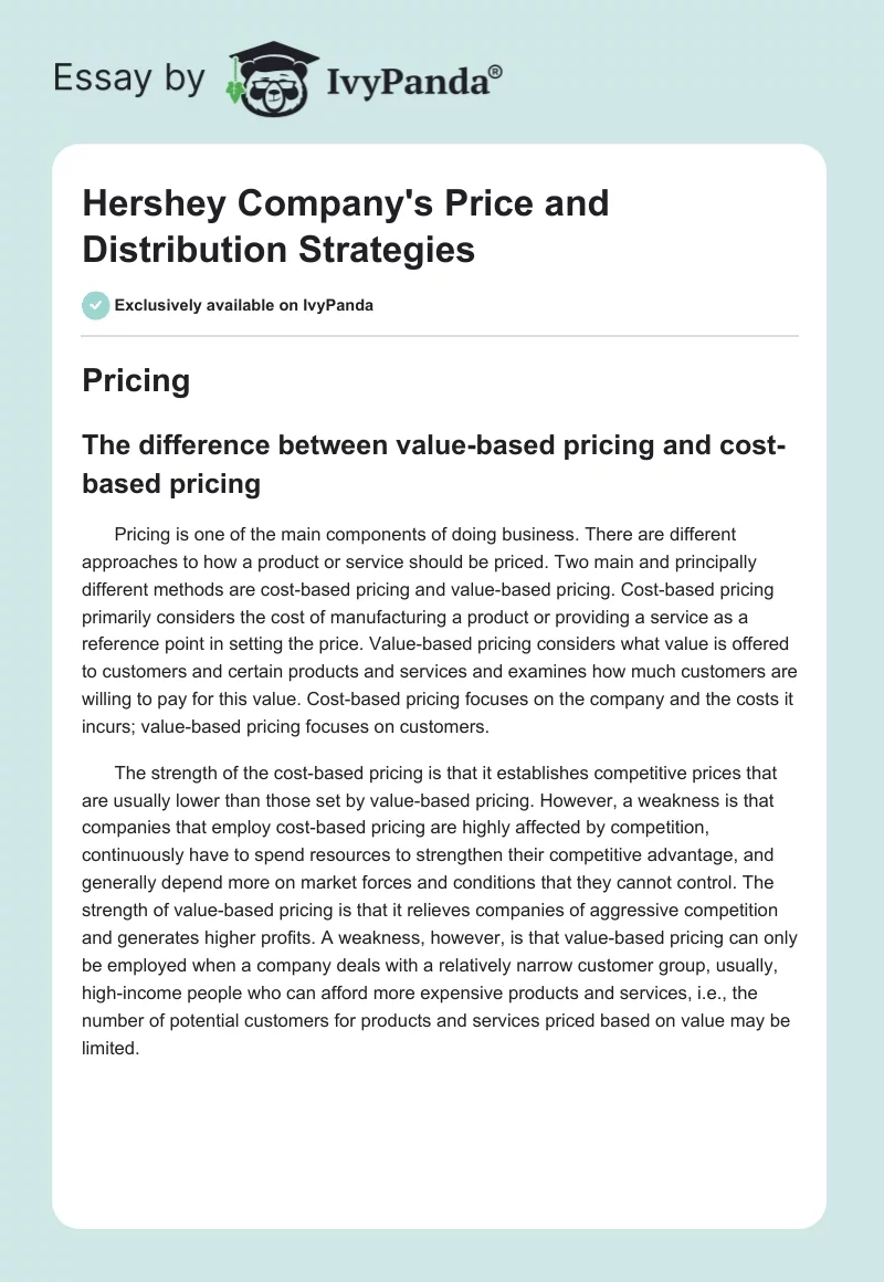 Hershey Company's Price and Distribution Strategies. Page 1