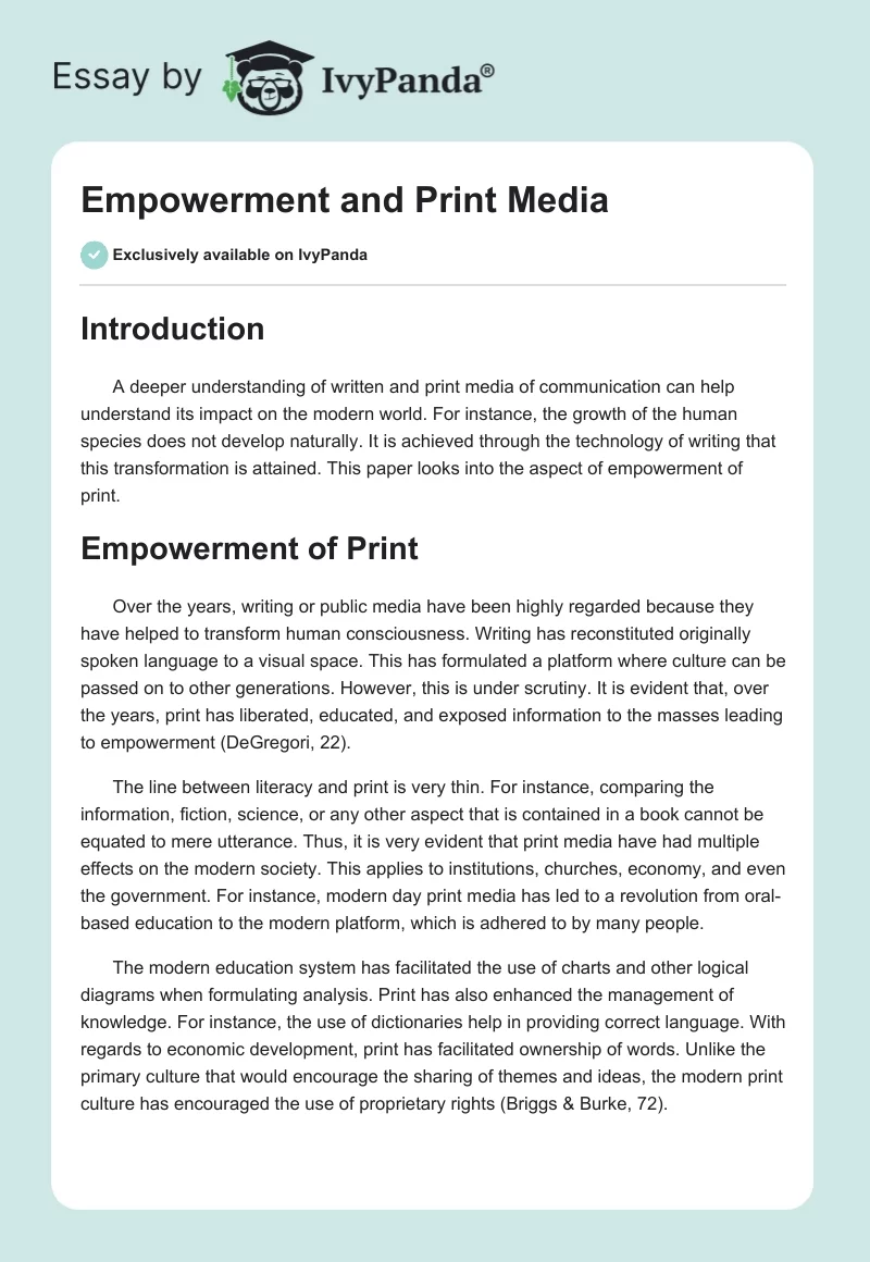 Empowerment and Print Media. Page 1