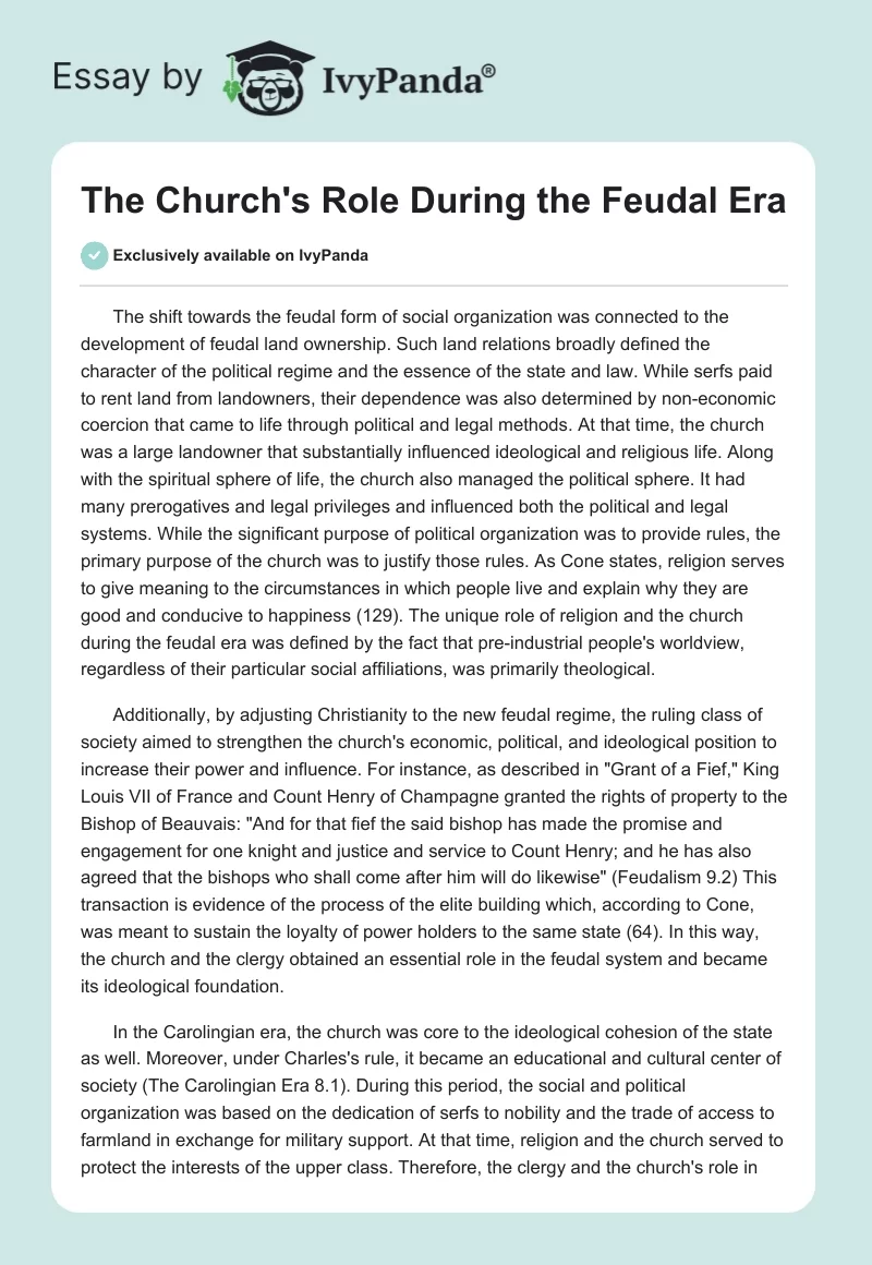The Church's Role During the Feudal Era. Page 1