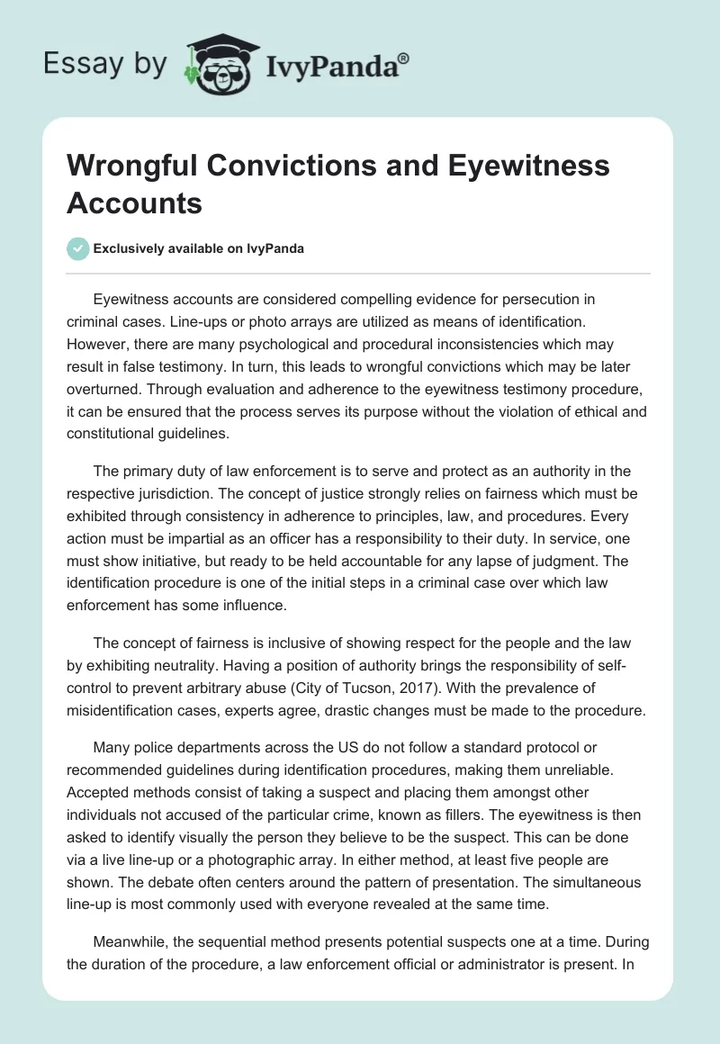 Wrongful Convictions and Eyewitness Accounts. Page 1