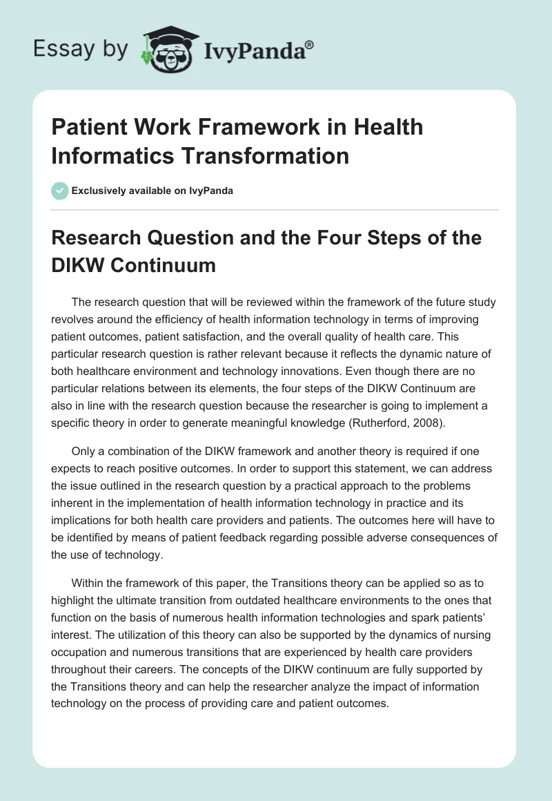 Patient Work Framework in Health Informatics Transformation. Page 1