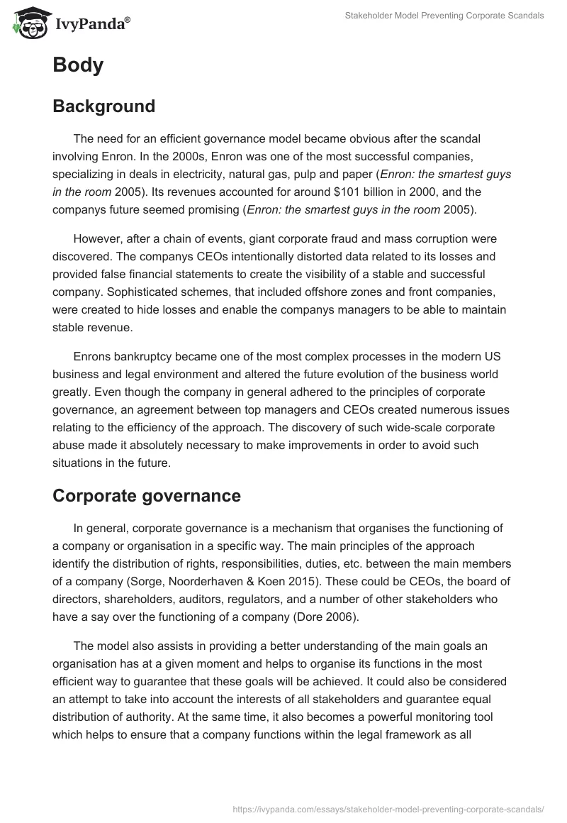 Stakeholder Model Preventing Corporate Scandals. Page 2