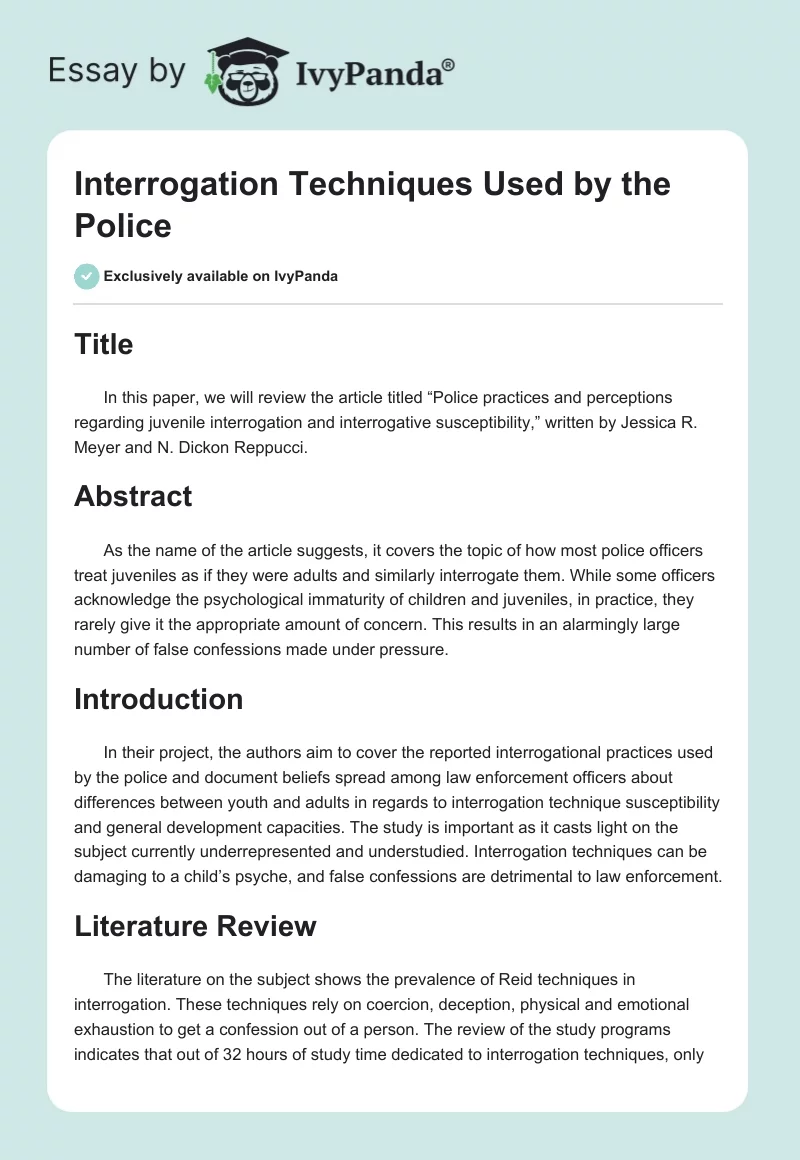 Interrogation Techniques Used by the Police. Page 1