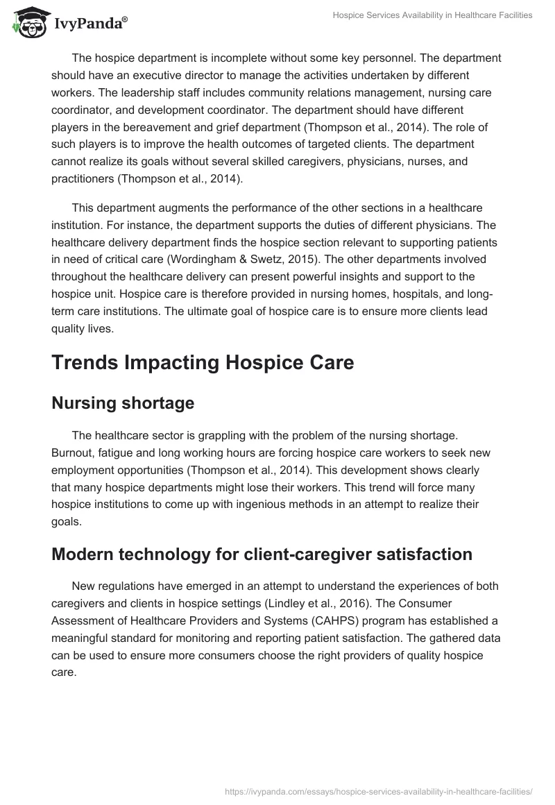 Hospice Services Availability in Healthcare Facilities. Page 2