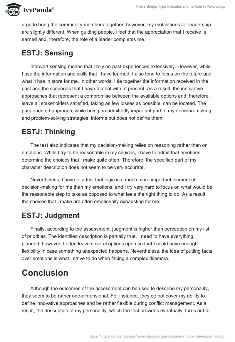 Myers-Briggs Type Indicator and Its Role in Psychology. Page 2