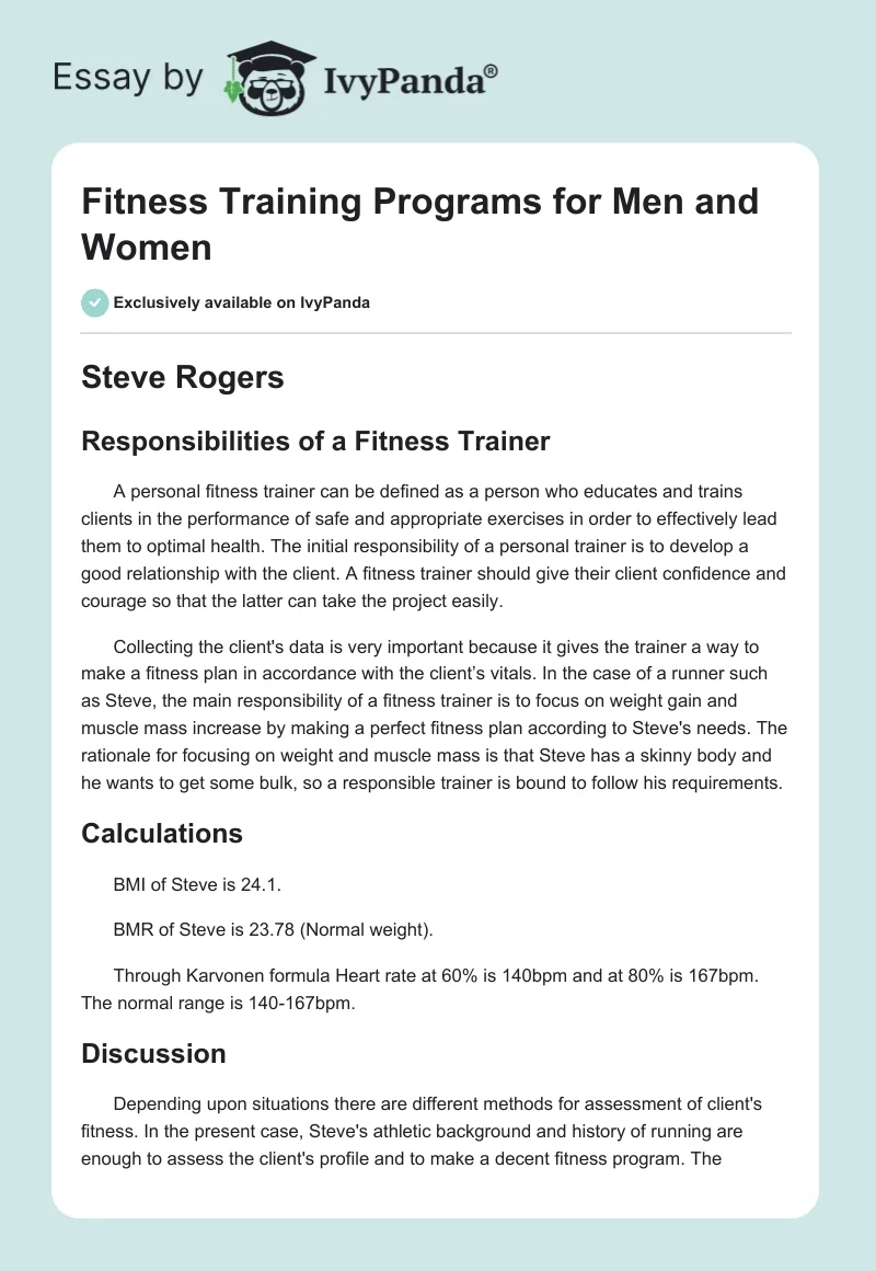 Fitness Training Programs for Men and Women. Page 1