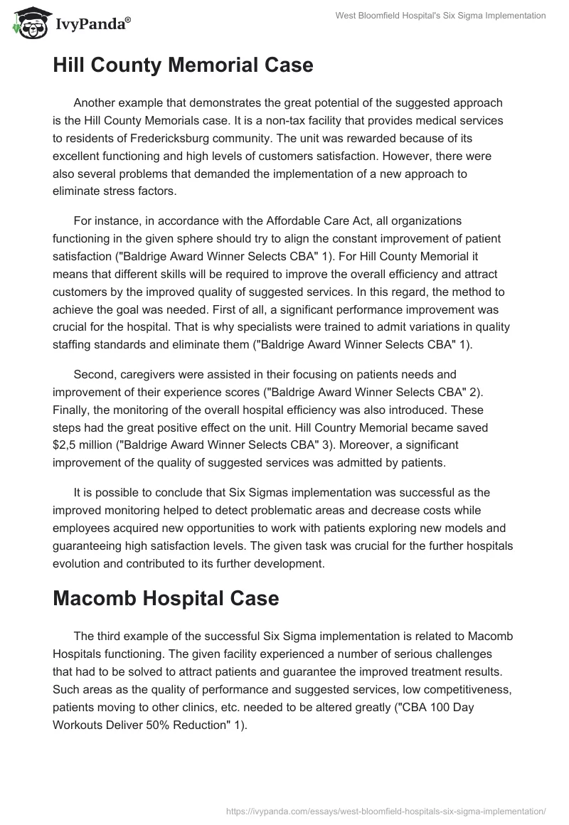 West Bloomfield Hospital's Six Sigma Implementation. Page 2