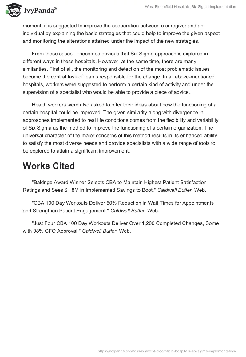 West Bloomfield Hospital's Six Sigma Implementation. Page 5