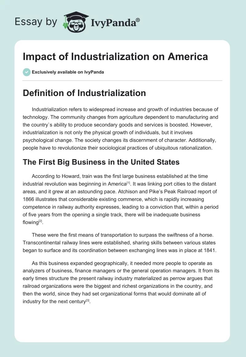 Impact of Industrialization on America. Page 1
