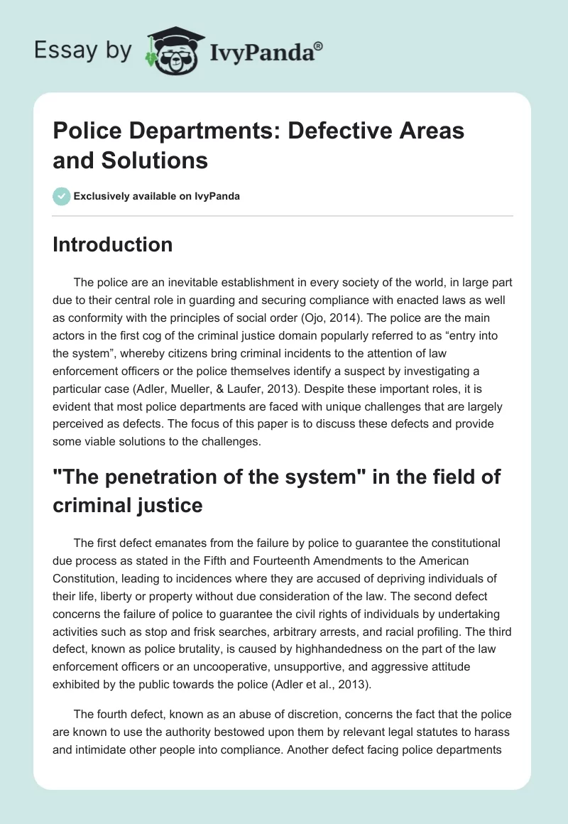 Police Departments: Defective Areas and Solutions. Page 1