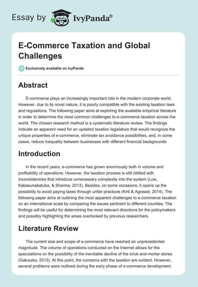 E-Commerce Taxation and Global Challenges - 2257 Words | Research Paper ...
