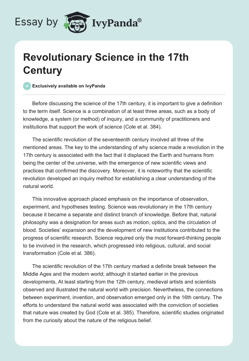 Revolutionary Science in the 17th Century. Page 1