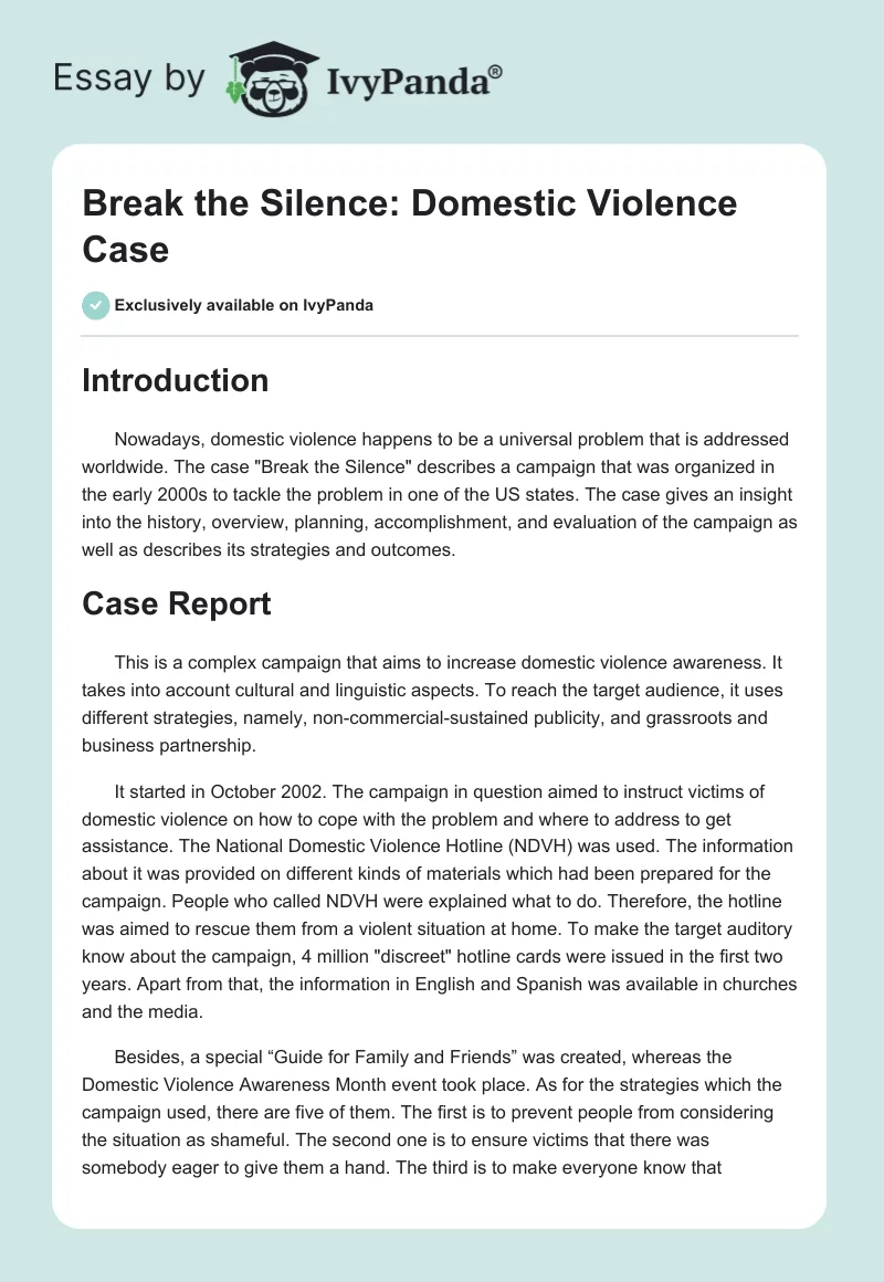 Break the Silence: Domestic Violence Case. Page 1