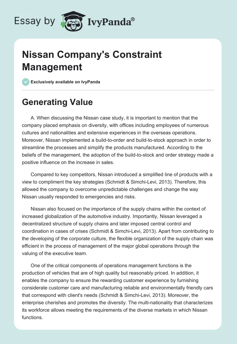 Nissan Company's Constraint Management. Page 1