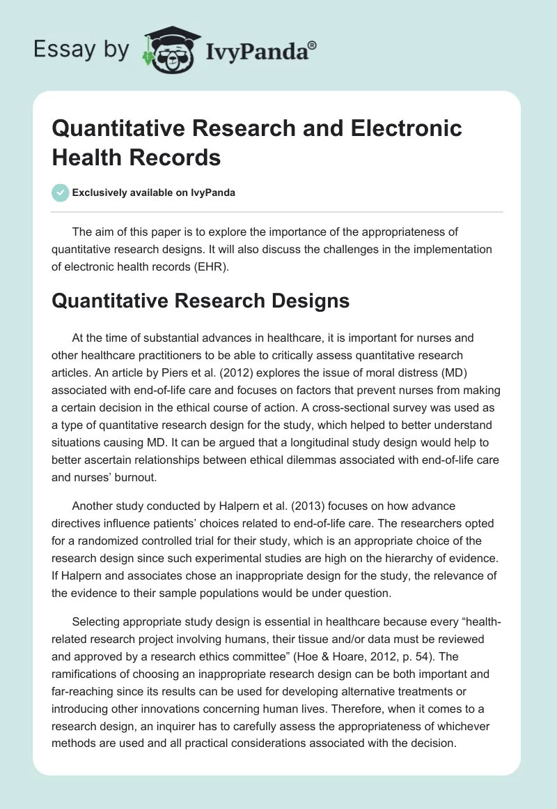 Quantitative Research and Electronic Health Records. Page 1