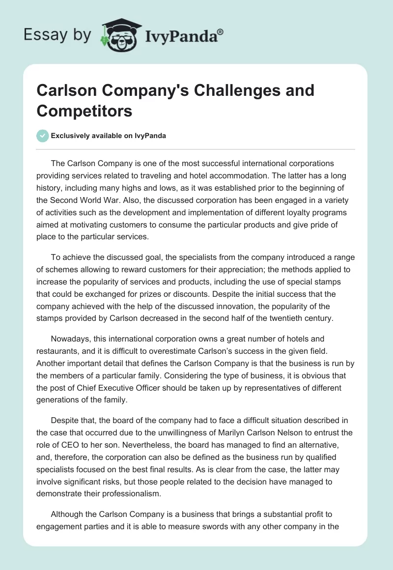 Carlson Company's Challenges and Competitors. Page 1