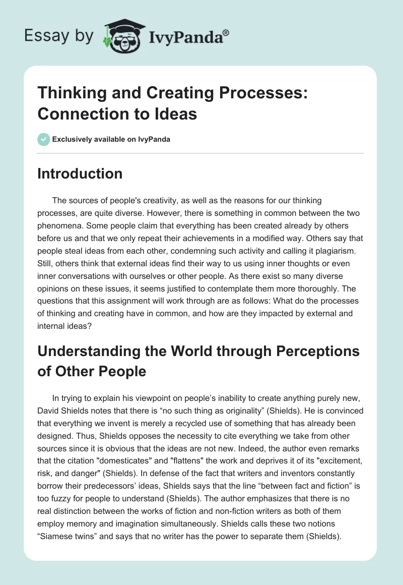 Thinking and Creating Processes: Connection to Ideas. Page 1