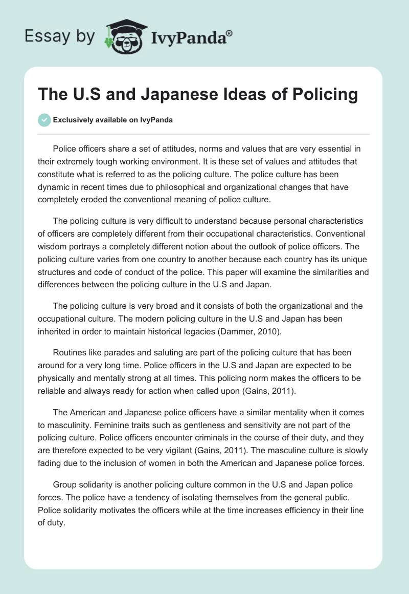 The U.S and Japanese Ideas of Policing. Page 1