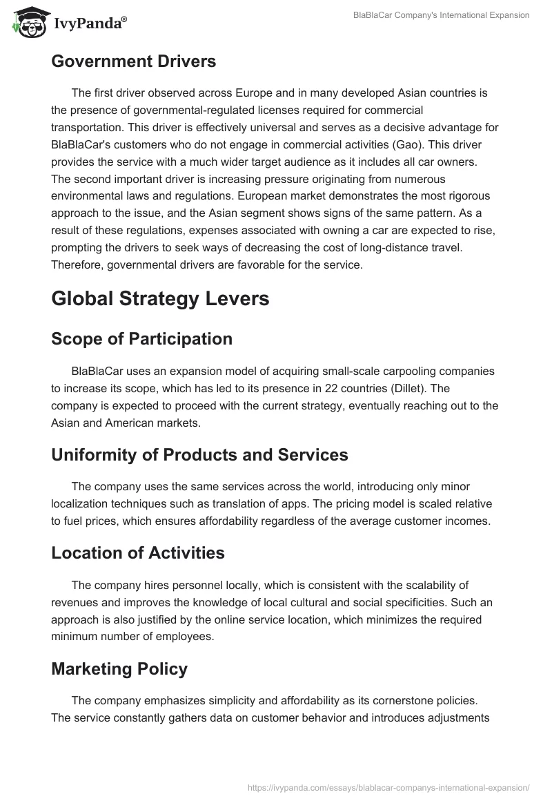 BlaBlaCar Company's International Expansion. Page 5