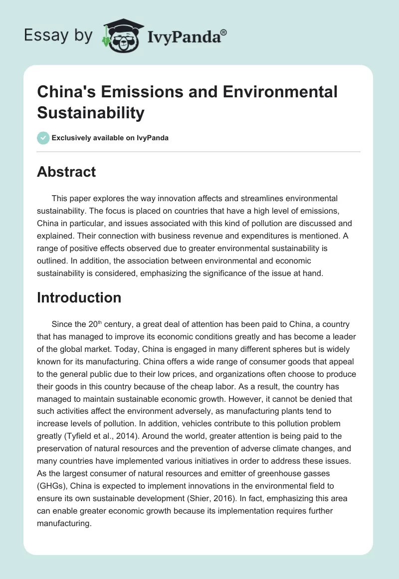 China's Emissions and Environmental Sustainability. Page 1