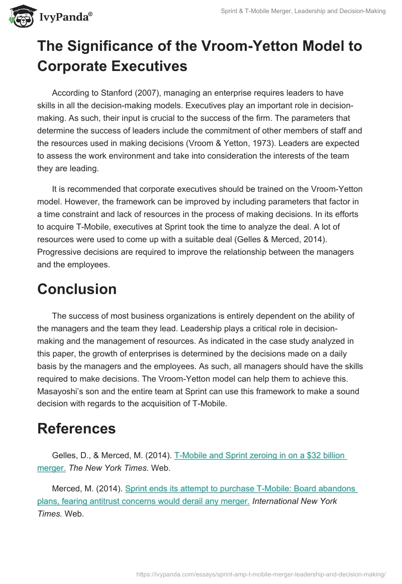 Sprint & T-Mobile Merger, Leadership and Decision-Making. Page 5