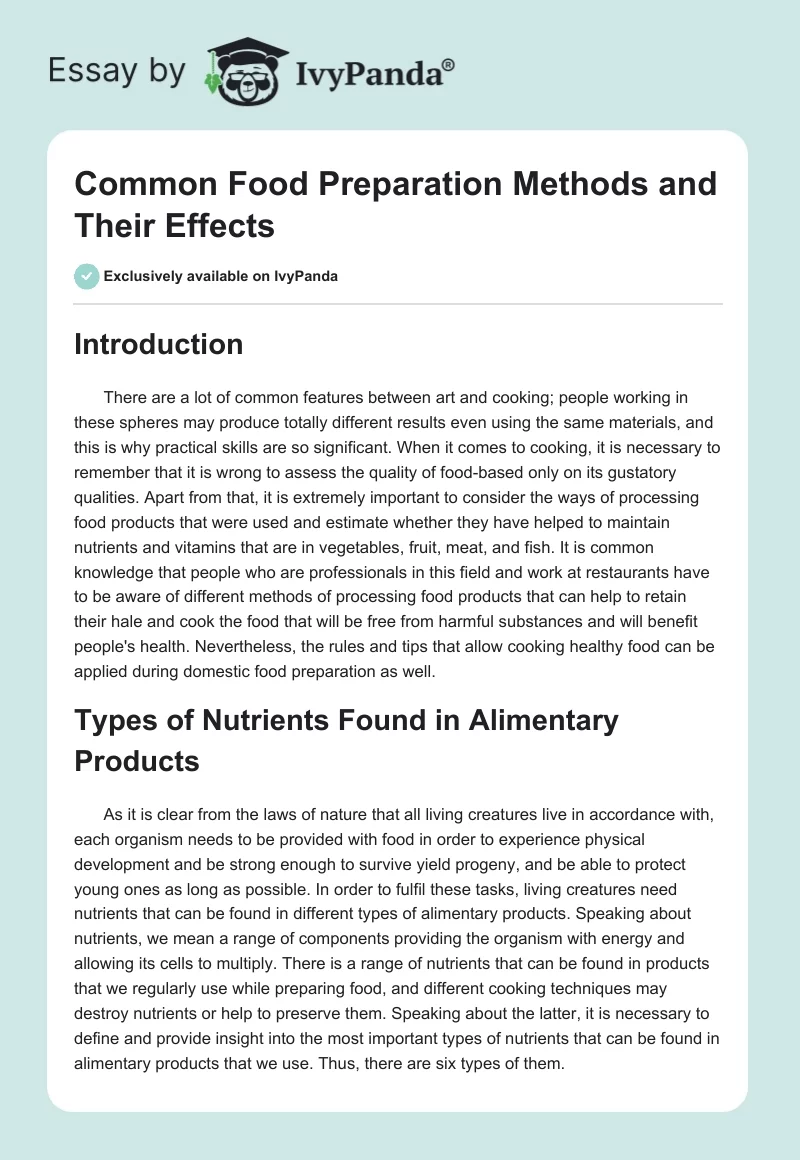 Common Food Preparation Methods and Their Effects. Page 1