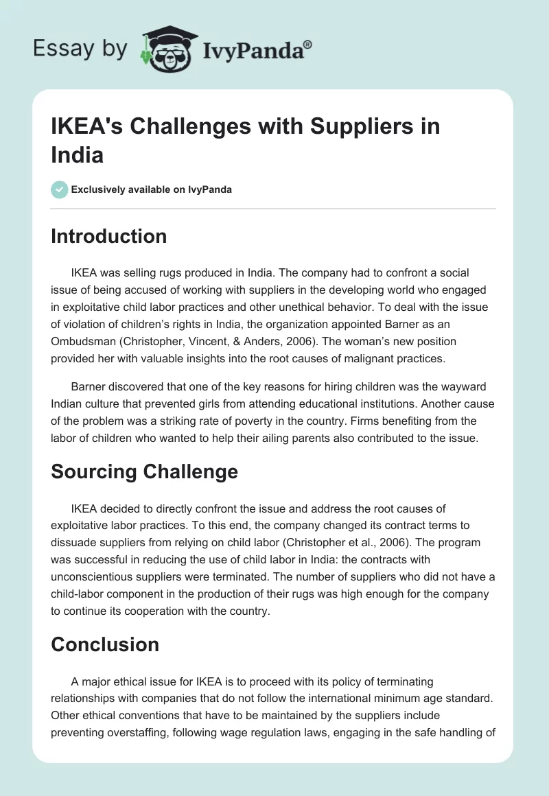 IKEA's Challenges With Suppliers in India. Page 1