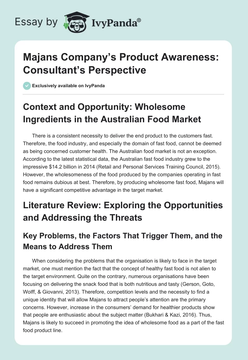 Majans Company’s Product Awareness: Consultant’s Perspective. Page 1