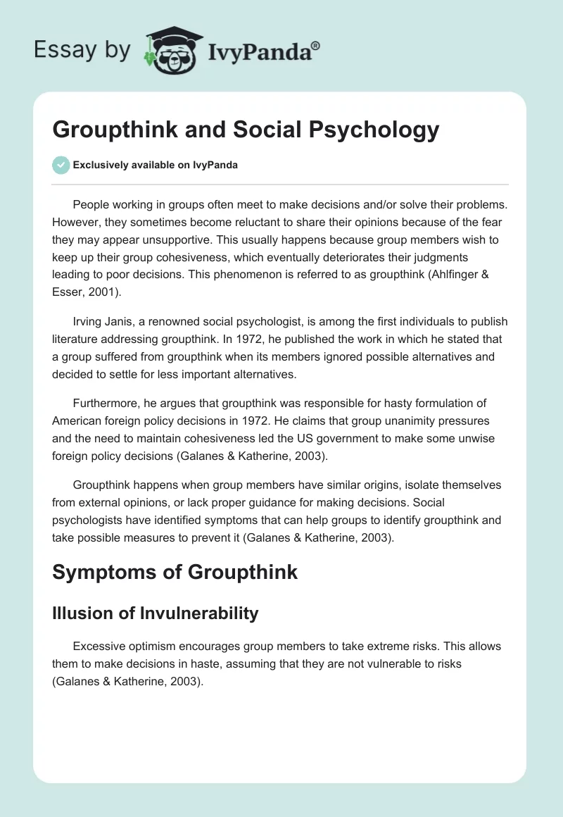 Groupthink and Social Psychology. Page 1