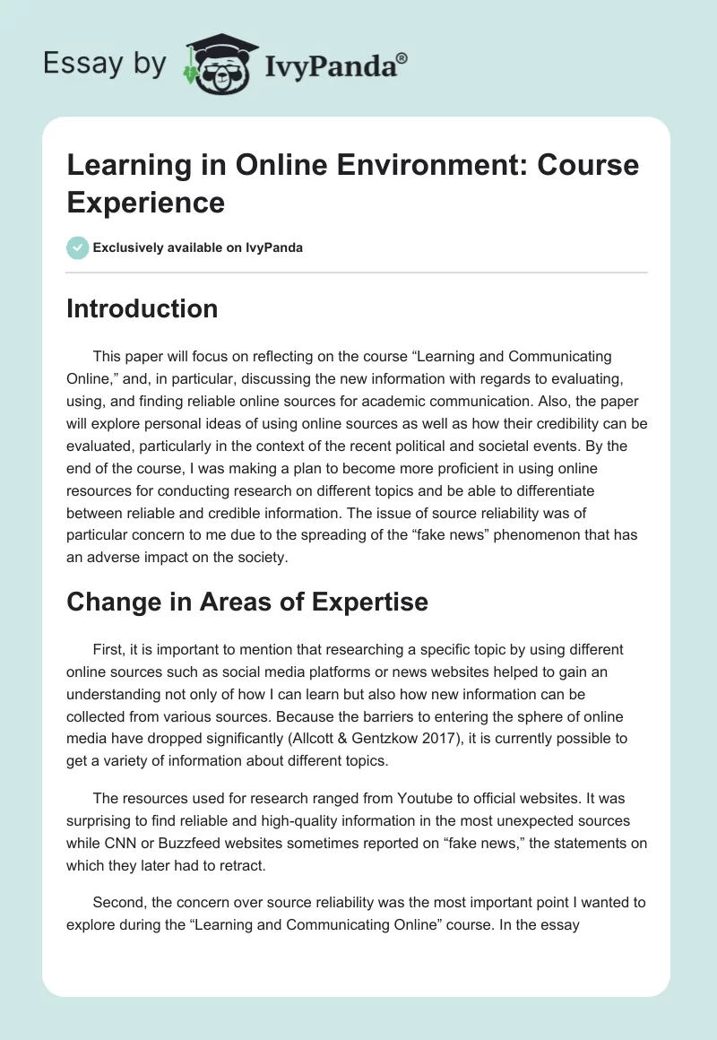Learning in Online Environment: Course Experience. Page 1
