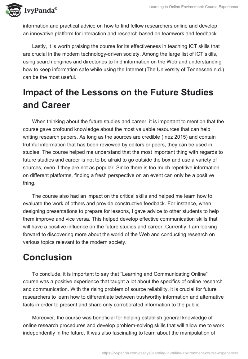 Learning in Online Environment: Course Experience. Page 4