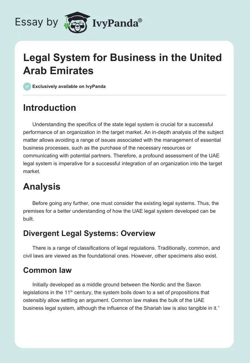 Legal System for Business in the United Arab Emirates. Page 1
