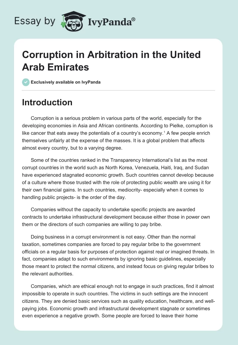 Corruption in Arbitration in the United Arab Emirates. Page 1