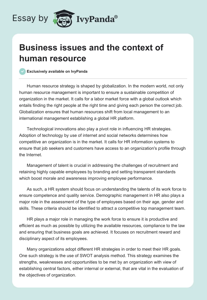Business issues and the context of human resource. Page 1