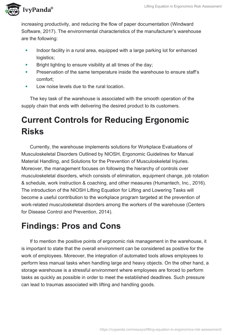 Lifting Equation in Ergonomics Risk Assessment. Page 2
