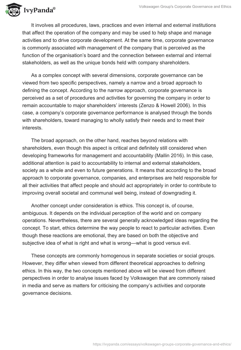 Volkswagen Group's Corporate Governance and Ethics. Page 2